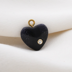 Black Glitter Heart Charm (Medium)