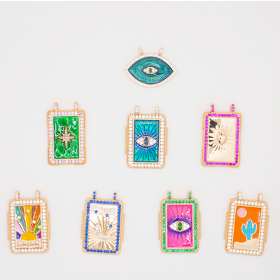 Hot Pink Evil Eye Rectangle Charm (Large)