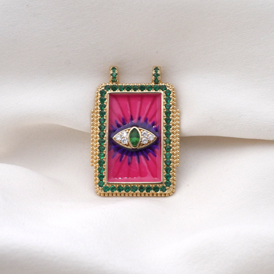Hot Pink Evil Eye Rectangle Charm (Large)