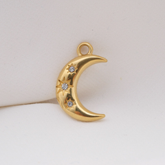 Crescent Moon with CZ Stars Charm (Medium)