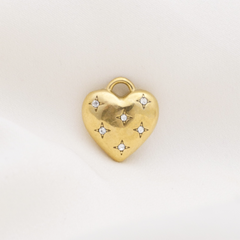 Puffy Star Heart Charm with CZ (Medium)